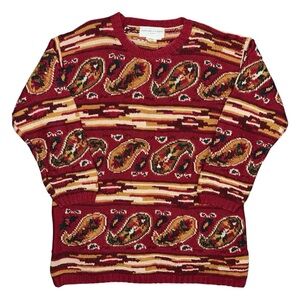 VTG Adrienne Vittadini Wool Blend Tapestry Knit Sweater XL Paisley Coogi Style